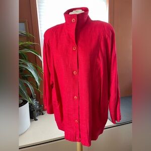 Vintage Vivid Red Flax and Rayon Button-Up Jacket